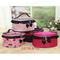 AWM Travel Make Up Tas Kosmetik / Penyimpanan Kosmetik Organizer Makeup Motif Polkadot Aksen Pita / travel bag simpel modern tahan air praktis ringan murah bagus awet