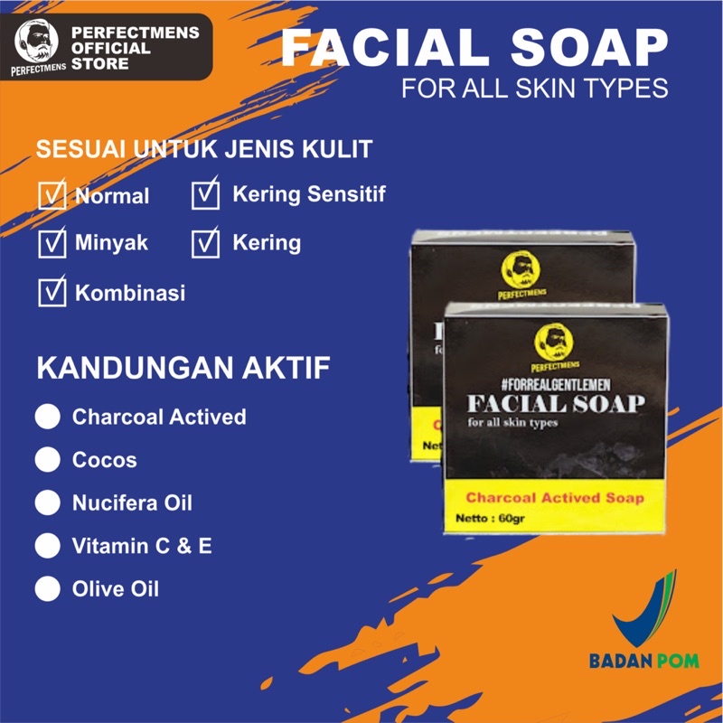 PERFECTMENS FACIAL WASH FOR MEN- Sabun wajah pria/Sabun wajah pemutih cowok sabun laki laki charcoal actived FOR MEN facialwash pria facial wash cowok