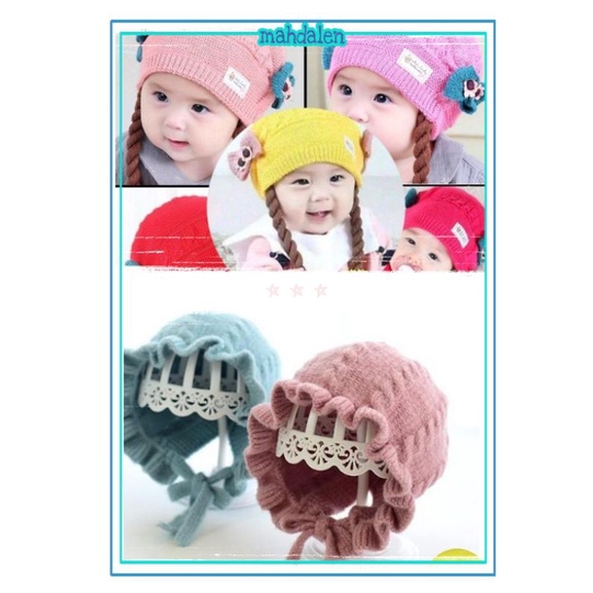 TOPI BAYI PEREMPUAN RAJUT POMPOM MODEL KEPANG / TOPI RAJUT PREMIUM BABY GIRL MODEL KEPANG