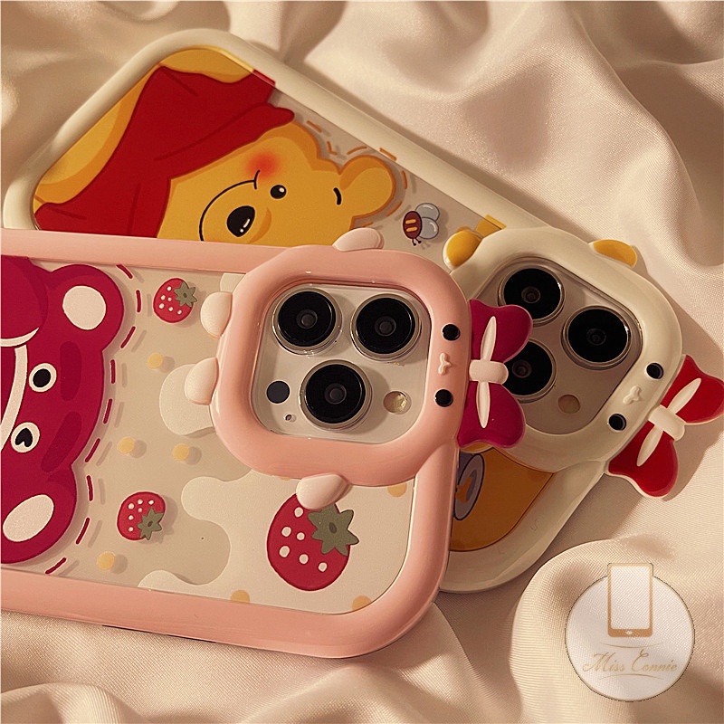 Casing Winnie The Pooh Lucu Case Realme C31 8I C33 9 8 9Pro+ C15 C25Y C25 C35 C21Y C30 C25s C11 C21 C2 C3 C17 7 5 6i 9i 5s 5 7i Lovely Losto Kartun 3D Bow Little Monster Lens Lembut Case Tempat Kotak Makan