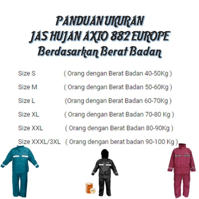Promo Mantel Jas Hujan Axio 882 Europe Original Ukuran S M L Xl Xxl Xxxl Kmn09