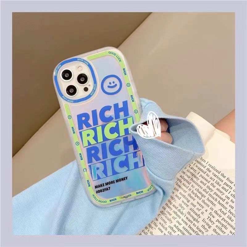 Case Motif Print Laser RICH Bahasa Inggris Untuk IPhone 12 13 14 11 Pro Max X Xs Max Xr Thhght