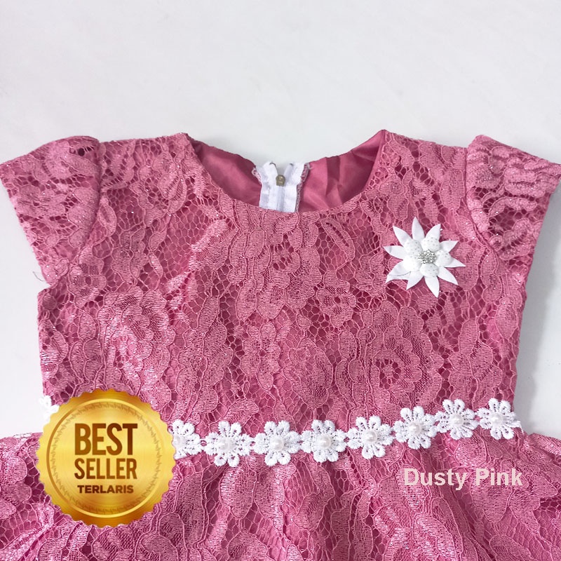 Dress Brukat Anak 1 Tahun Warna Abu Silver Gaun Bayi Perempuan Baju Anak Cewe Bahan Brokat Premium Warna Marun Aqiqah Gaun Baptis Putih KA90