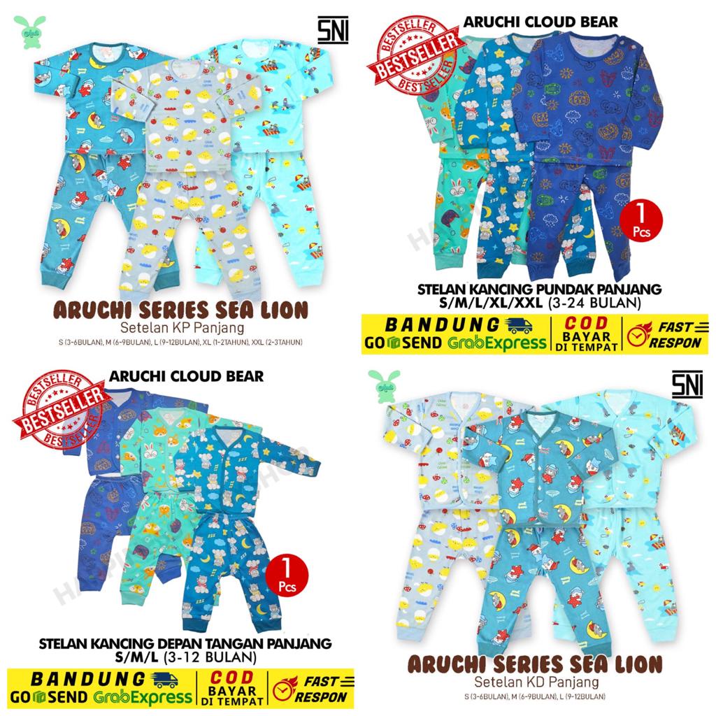 Setelan piyama Aruchi Setelan panjang SEA LION / CLOUD BEAR / DEER SML XL XXL (3-24 BULAN) HAPPINESS