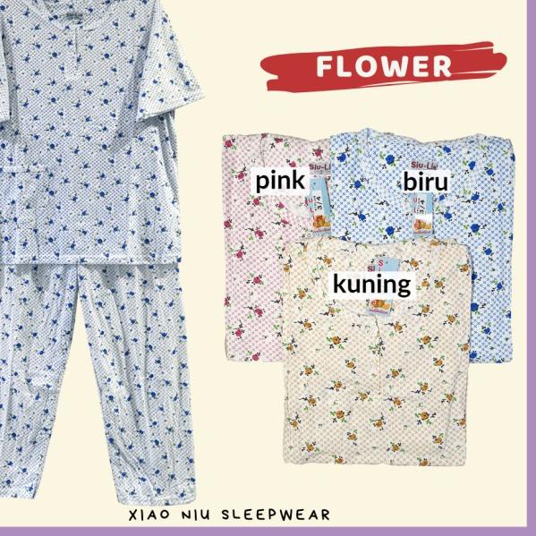 Setelan Baju Tidur Kaos Jumbo Celana Panjang Siu Lie - Flower, Kuning