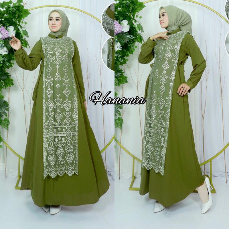 Gamis Dress Wanita Terbaru Tile Kombinasi Rompi Bisa Lepas Pasang