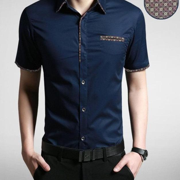 [daven dongker OT] kemeja pria katun stretch biru dongker