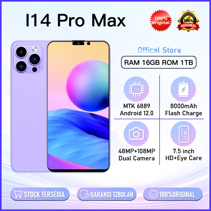hp i14 Pro Max handphone murah cuci gudang terbaru 2022 12GB+512GB android asli ponsel 4g 5 Smartpho