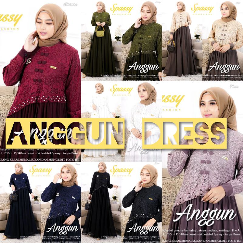 Cod Anggun dress/gamis kondangan/gamis lebaran/gamis murah/gamis brukat mix ceruty/gamis premium