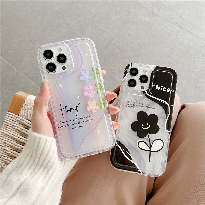 Soft Case Bumper TPU Shockproof Motif Bunga Senyum Untuk IPhone 14 13 12 11 Pro Max