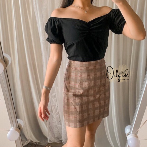S-XXXXL DAVIKA Baju sabrina Baju Atasan Sabrina Wanita Jumbo Crop Top Korean Style Blouse Lengan Pan