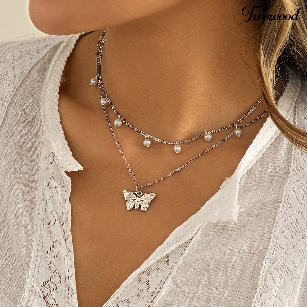 Kalung Choker Rantai Double Layer Dengan Liontin Butterfly Gaya Elegan