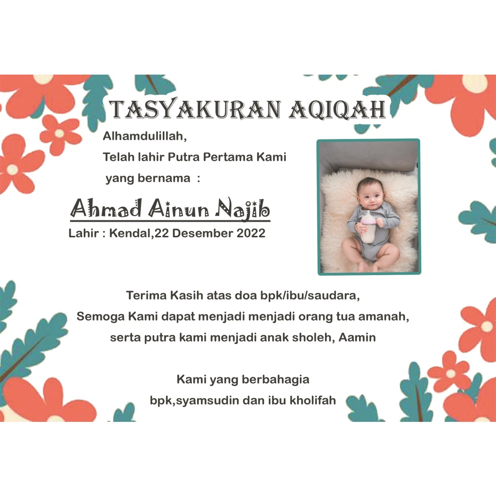 kartu tasyakuran aqiqah/ buat diatas kotak nasi