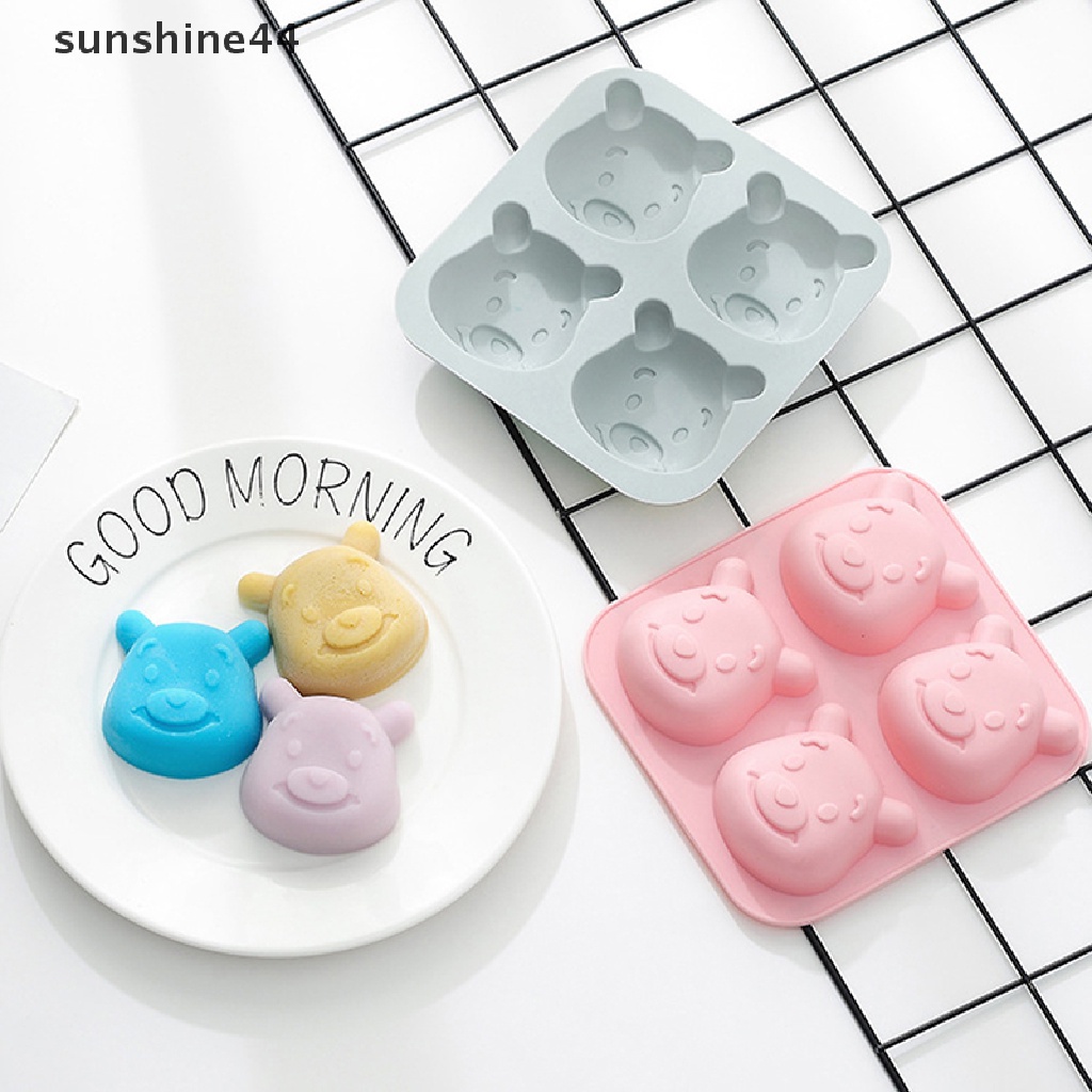 Sunshine 1Pc Cetakan Kue / Dessert Bentuk Beruang 3D Bahan Silikon Dengan 4 Lubang