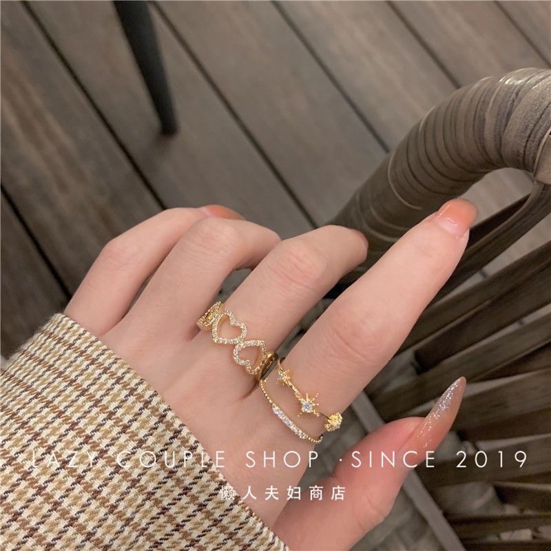 Super indah Niche ring light mewah double-layer bintang super flash zirkon pembukaan jari telunjuk cincin bersih merah dingin angin pasang