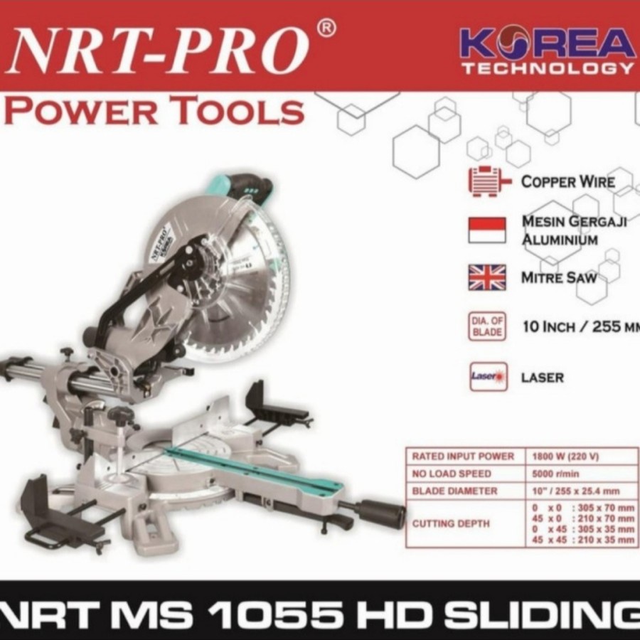 Mitter Saw Sliding Laser 10&quot; MS1055HD NRT PRO / Mesin Gergaji Potong Alumunium Kayu 10 Inch Mittersaw MS 1055HD  NRT PRO