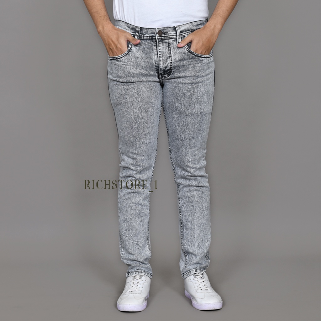 CELANA JEANS PRIA GRAY SANDWASH SNOW ACID SIZE 27-36