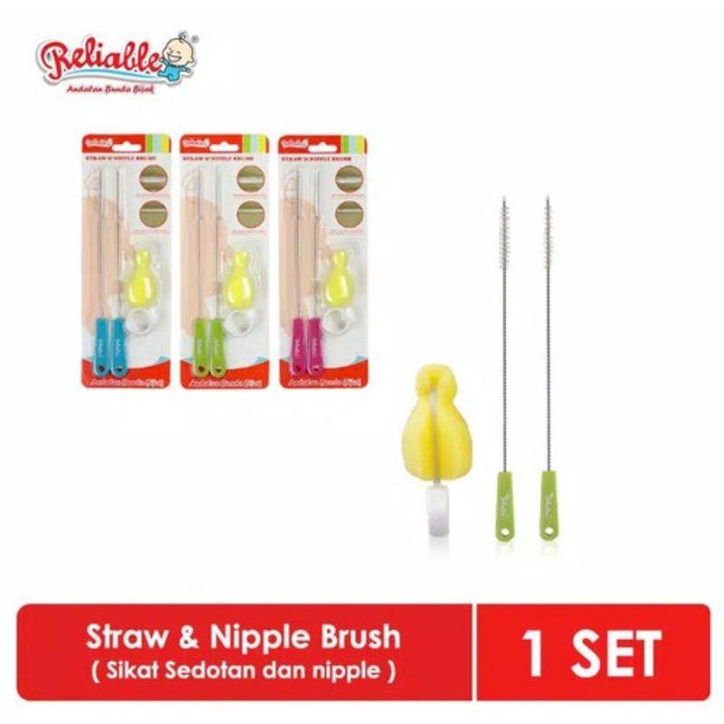 RELIABLE Straw and Nipple Sponge Brush - Sikat Sedotan dan Spon Pembersih Dot
