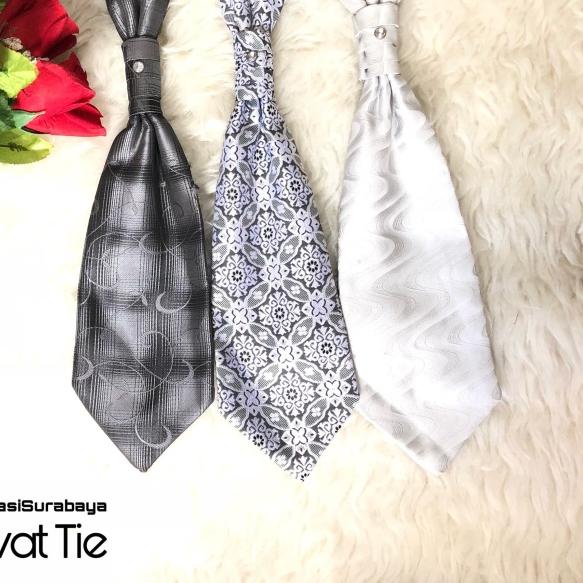 Cravat tie dasi panjang pengantin pria wedding motif putih abu ready