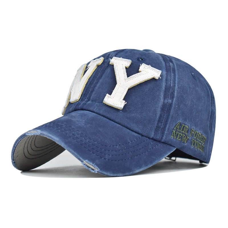 Topi Baseball Denim Washed Adjustable Motif Tulisan NY Gaya vintage Untuk Pria Dan Wanita