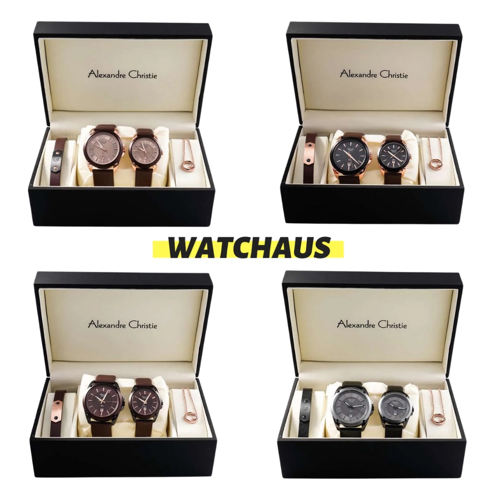 JAM TANGAN COUPLE PRIA WANITA ALEXANDRE CHRISTIE AC8667 AC 8667 M/LDL PASSION LEATHER STRAP