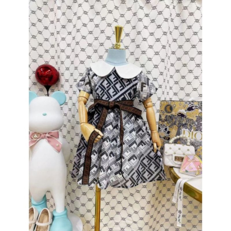 Dress GAUN anak BRANDED KING KID FENDI import premium 2-8th