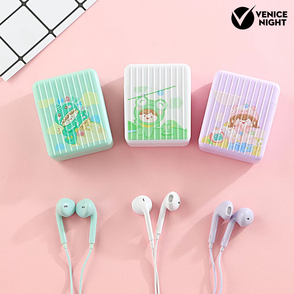 (VNEP) (Berkabel) Earbud High Fidelity Sensitif Univeral Lovely 3.5mm Stereo Olahraga In-ear Earbud dengan Kotak Penyimpanan untuk Merekam Lagu