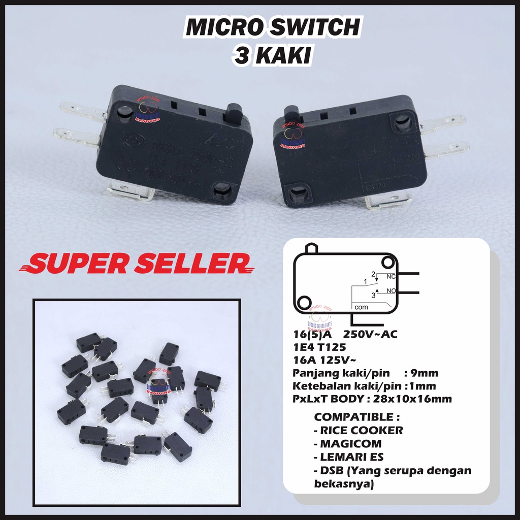 MICRO SWITCH 3 PIN | 3 KAKI | TIGA KAKI RICE COOKER MAGICOM | SAKLAR KECIL OTOMATIS