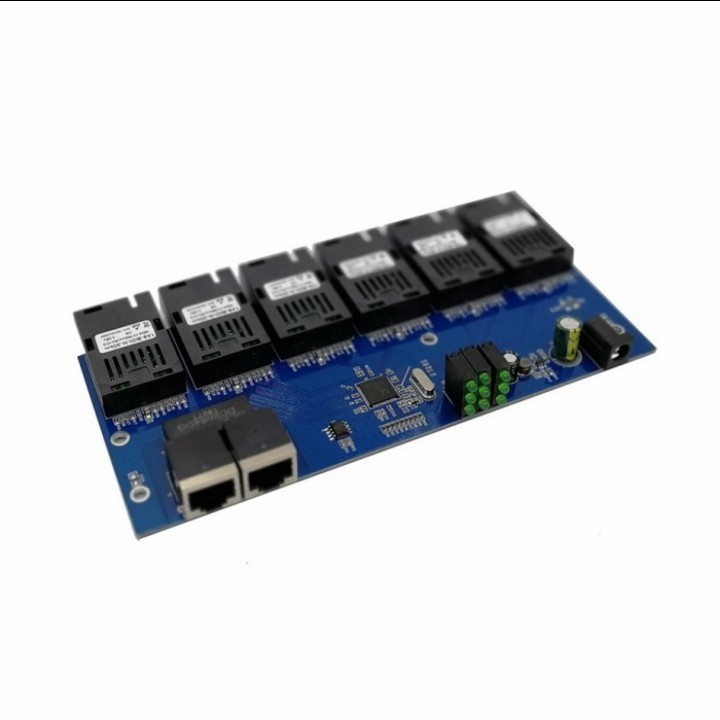 PCB Media Converter 6 FO 2 LAN 100 Mbps Board Only Plus Adaptor