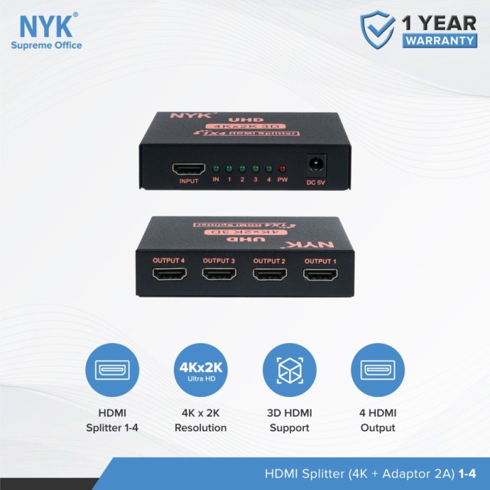 HDMI Splitter NYK 4 port 4Kx2K UHD - Splitter hdmi 1-4