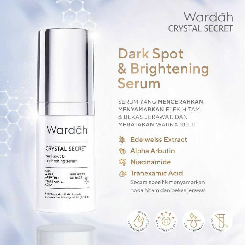 Wardah Dark Spot &amp; Brightening SERUM Face 20ml Crystal Secret Edelweiss Extract Alpha Arbutin Flek hitam bekas jerawat kulit Cerah White Kristal