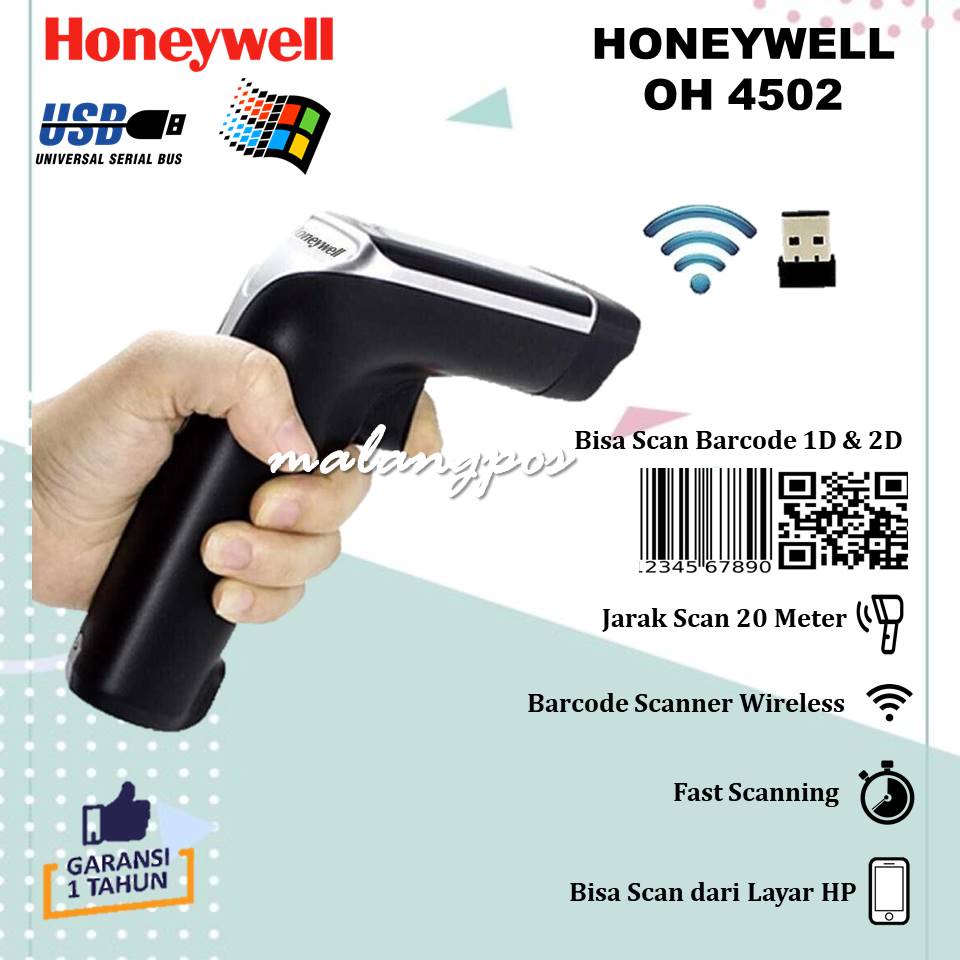 BARCODE SCANNER HONEYWELL WIRELESS - 1D &amp; 2D AUTO SCAN CCD OH4502