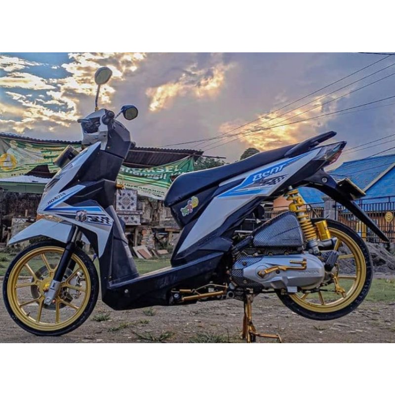 Striping sticker lis standar ori honda beat fi 2018 warna putih biru