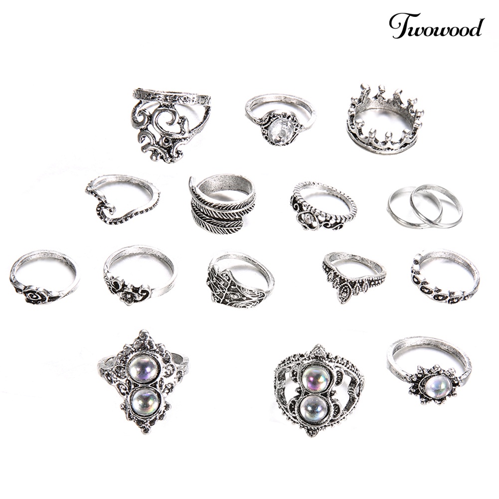 16pcs / Set Cincin Buku Jari Aneka Bentuk Gaya Retro Boho Untuk Wanita