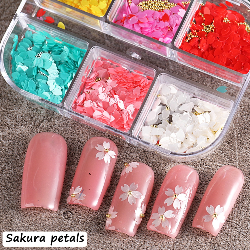 1 Kotak Bunga Sakura Bahan Resin Anti Air Untuk Dekorasi Nail Art DIY