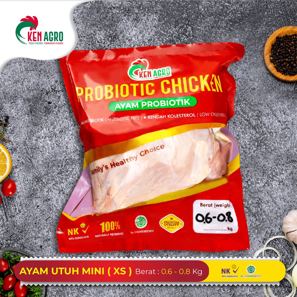 

Ken Agro Ayam Probiotik Utuh Mini XS 0.6-0.8 kg Frozen