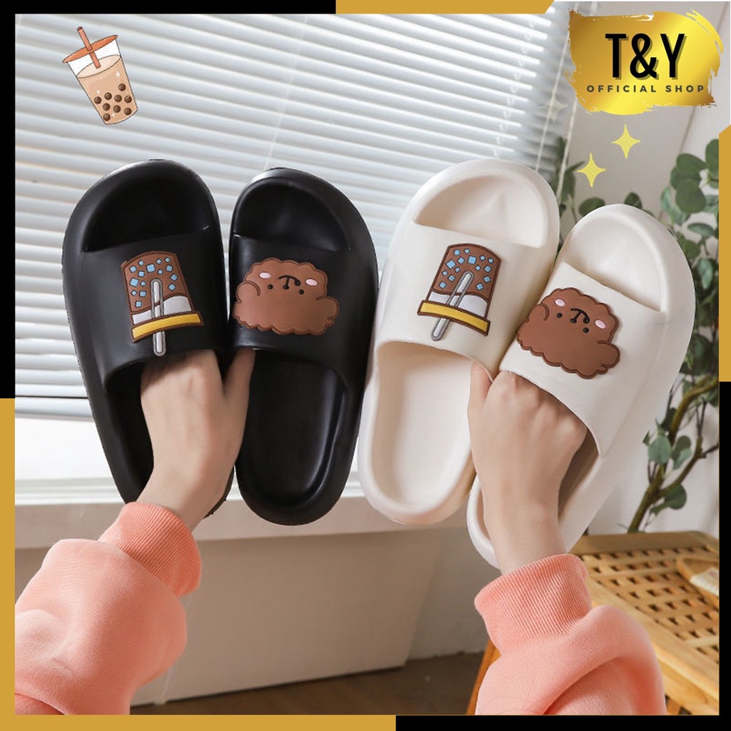 T&amp;Y Sandal Slop Wanita Karet Fashion Karakter Bear Boba 6565 Sendal Tebal Couple Slip On Empuk Beruang Bubble Home Slipper Anti Slip Pria Gaya Korea Murah Import