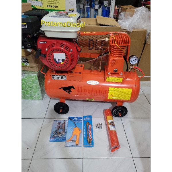Kompresor  Angin 1/4 HP MUSTANG+Mesin Penggerak 160 Komplit Selang 6Meter  Airduster Pentil Angin Ai