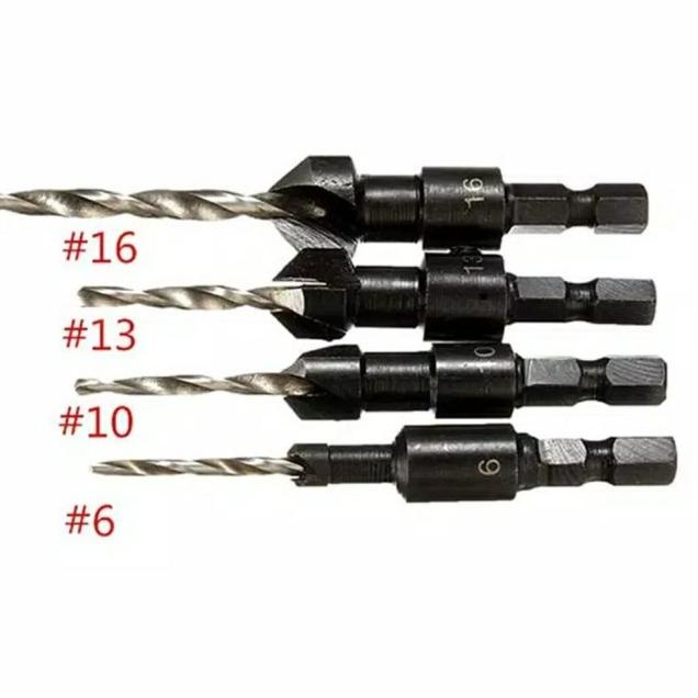 Mata Bor Kayu Countersink Chamfering Cone Drill Set Countersinks 4 Pcs