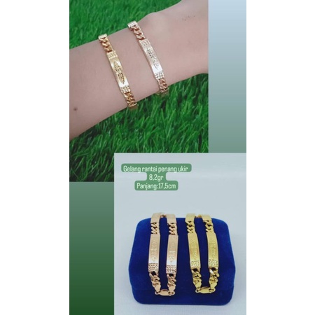 Gelang rantai + penang ukir 3×/gelang perak asli silver 925 lapis emas/ gelang fashion wanita terbaru