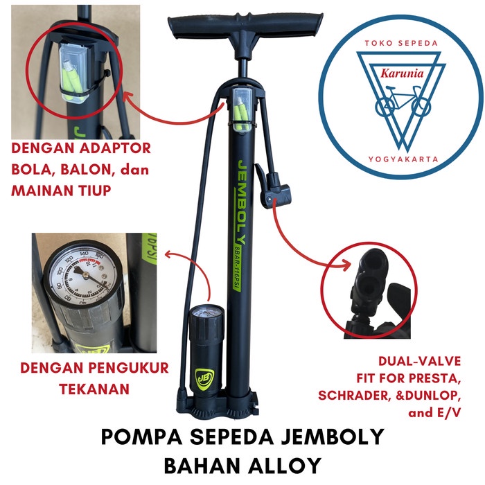 Pompa Sepeda Jemboly Alloy meteran