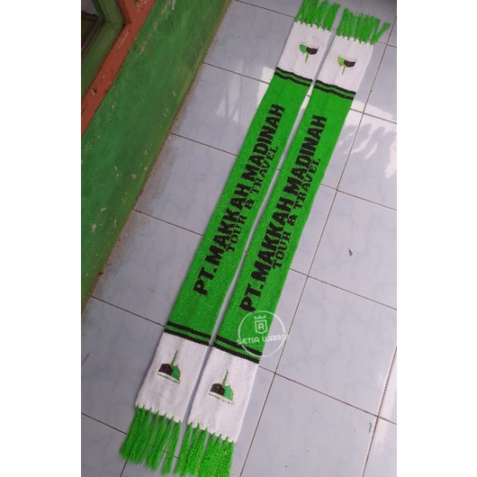 SYAL RAJUT COSTUM FREE DESAIN | SYAL COSTUM | SYAL UMROH | SYAL BOLA | SYAL MURAH ( logo bordir )