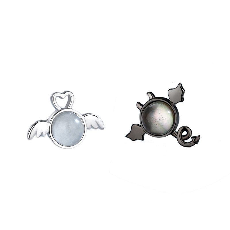 1 Pasang Anting Tusuk Sterling Silver 925 Desain Malaikat Demon Hias Kristal Gradasi Untuk Wanita