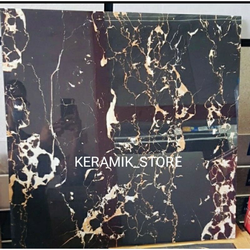 Granit 60x60 Megacer Black Cosmic kilap super kw1 hitam gurat keemasan