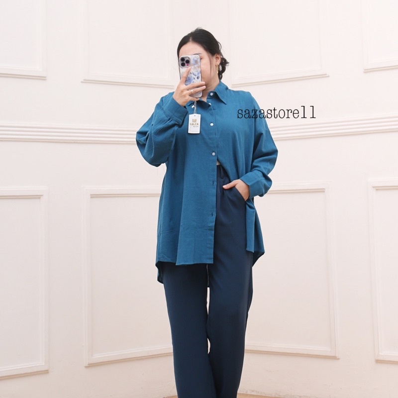 Suki Shirt 2022 - Kemeja Crinkle Basic Oversize Atasan Wanita - Bumil Friendly - Basic Shirt