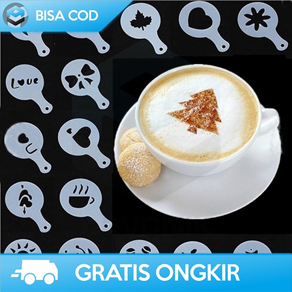 CETAKAN KOPI LATTE ART EASY TO USE GAMBAR BERVARIASI BERKUALITAS 16PCS