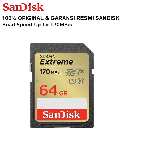 SanDisk Extreme SD Card 64GB Class 10 SDXC UHS-U3 V30 4k