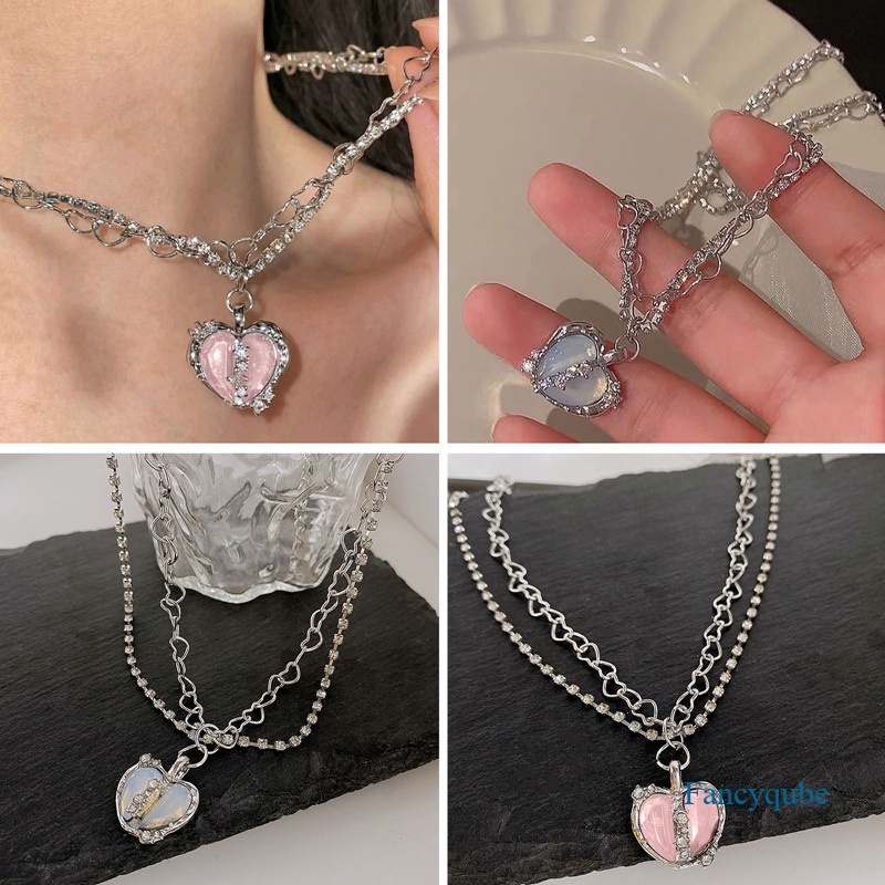 Fancyqube Kalung Choker Rantai Klavikula Hias Liontin Hati Gaya Punk Vintage Untuk Wanita