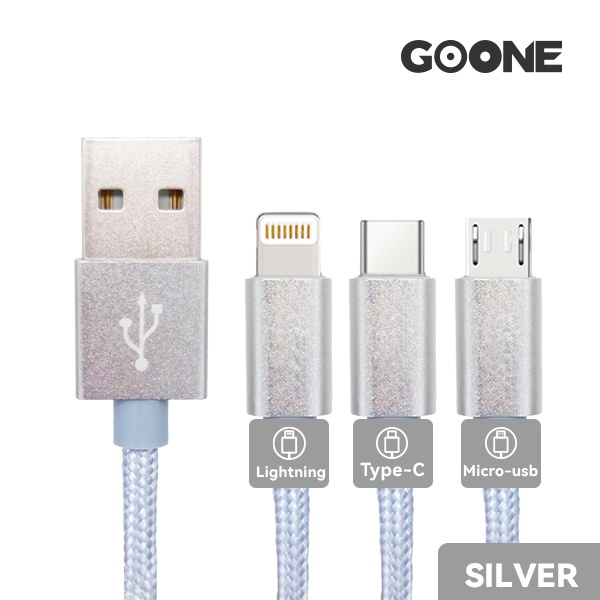 GOONE Kabel Charger Micro USB Type C Lighning 3A Fast Charging 1.2M Nylon Braided Cable