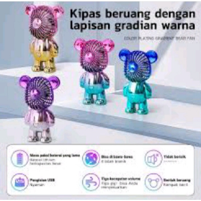 Kipas Angin Gradasi Bear Viral Mini Portable USB Charge Kipas Angin Genggam Rechargeable Fan 3-Speed